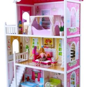 Three-Story Pink Dollhouse with Furniture Set