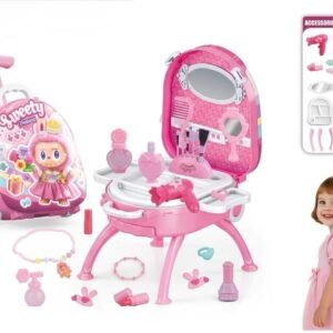 Pink Rolling Suitcase Vanity Playset for Kids